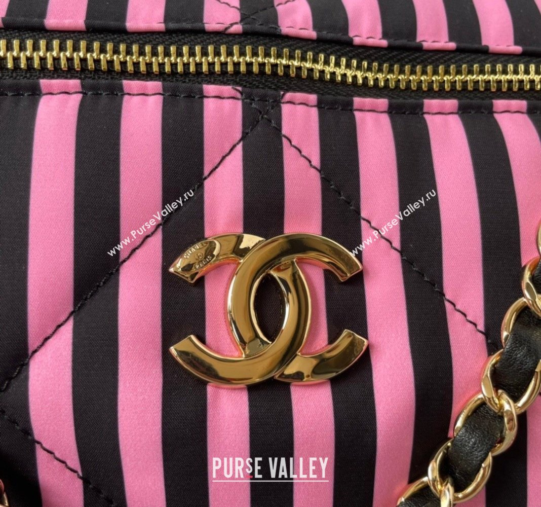 Chanel Coco Beach Stripes Printed Fabric Large Bowling Bag Pink/Black 2024 AS4696 (yezi-240717120)