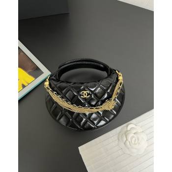 Chanel Shiny Crumpled Calfskin Pouch with Knot Chain Black 2024 AP4058 (yezi-240717126)