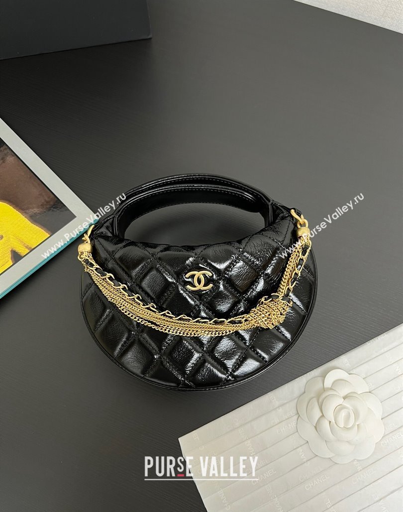 Chanel Shiny Crumpled Calfskin Pouch with Knot Chain Black 2024 AP4058 (yezi-240717126)