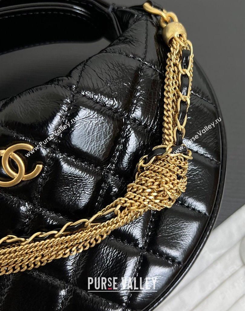 Chanel Shiny Crumpled Calfskin Pouch with Knot Chain Black 2024 AP4058 (yezi-240717126)