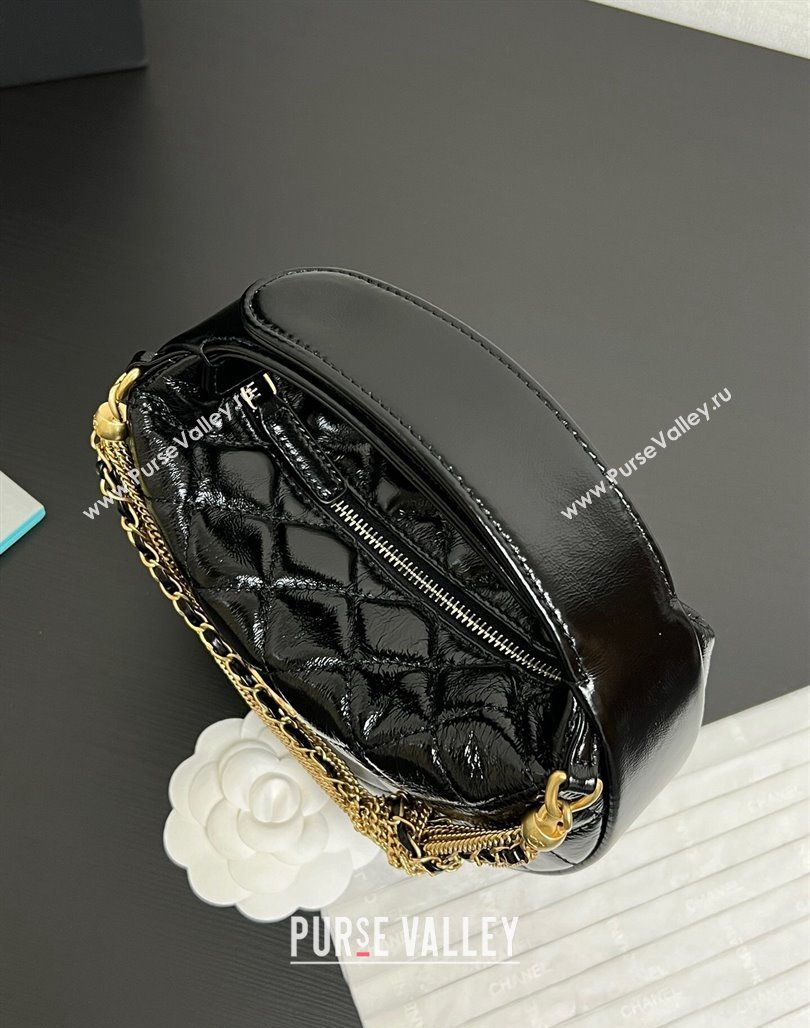 Chanel Shiny Crumpled Calfskin Pouch with Knot Chain Black 2024 AP4058 (yezi-240717126)