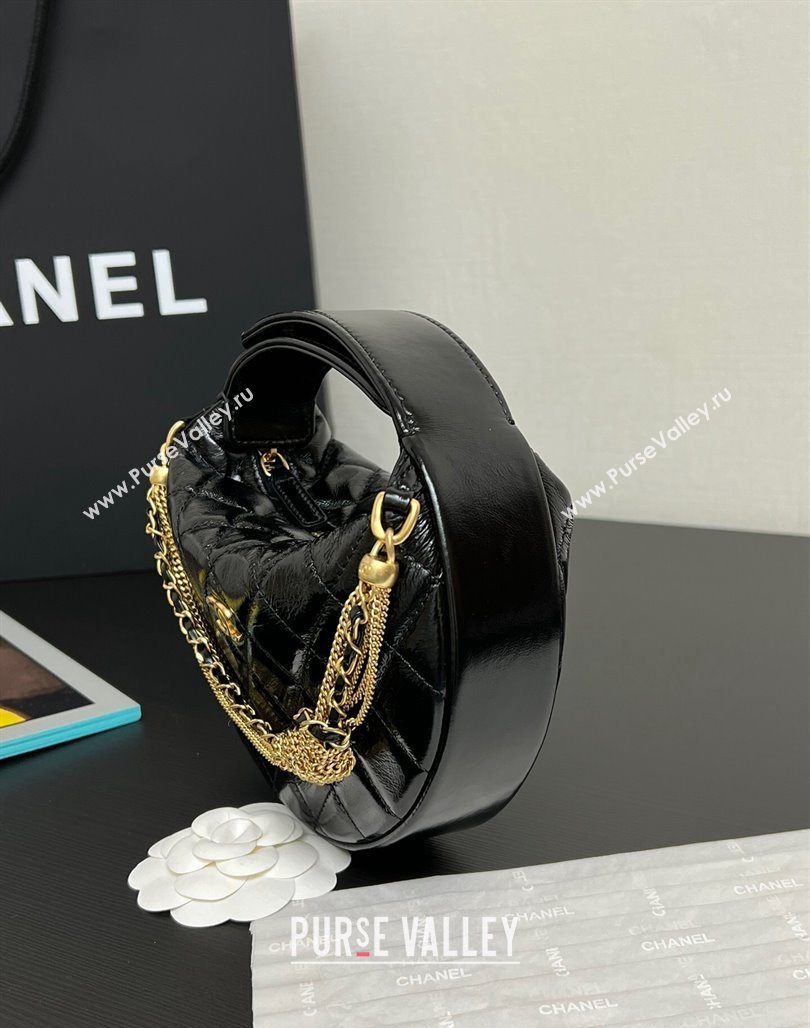 Chanel Shiny Crumpled Calfskin Pouch with Knot Chain Black 2024 AP4058 (yezi-240717126)