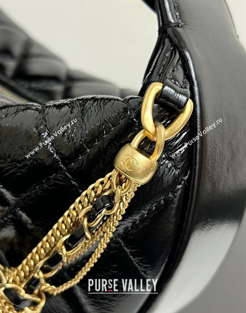 Chanel Shiny Crumpled Calfskin Pouch with Knot Chain Black 2024 AP4058 (yezi-240717126)