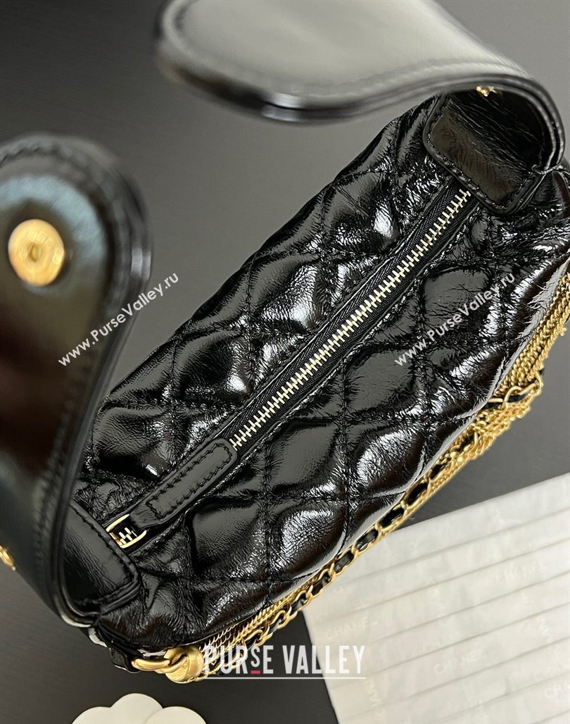 Chanel Shiny Crumpled Calfskin Pouch with Knot Chain Black 2024 AP4058 (yezi-240717126)