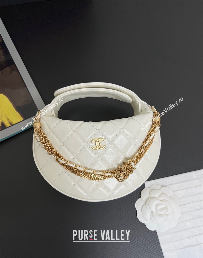 Chanel Shiny Crumpled Calfskin Pouch with Knot Chain White 2024 AP4058 (yezi-240717127)