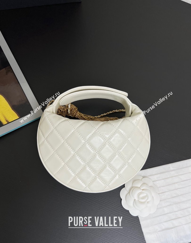 Chanel Shiny Crumpled Calfskin Pouch with Knot Chain White 2024 AP4058 (yezi-240717127)