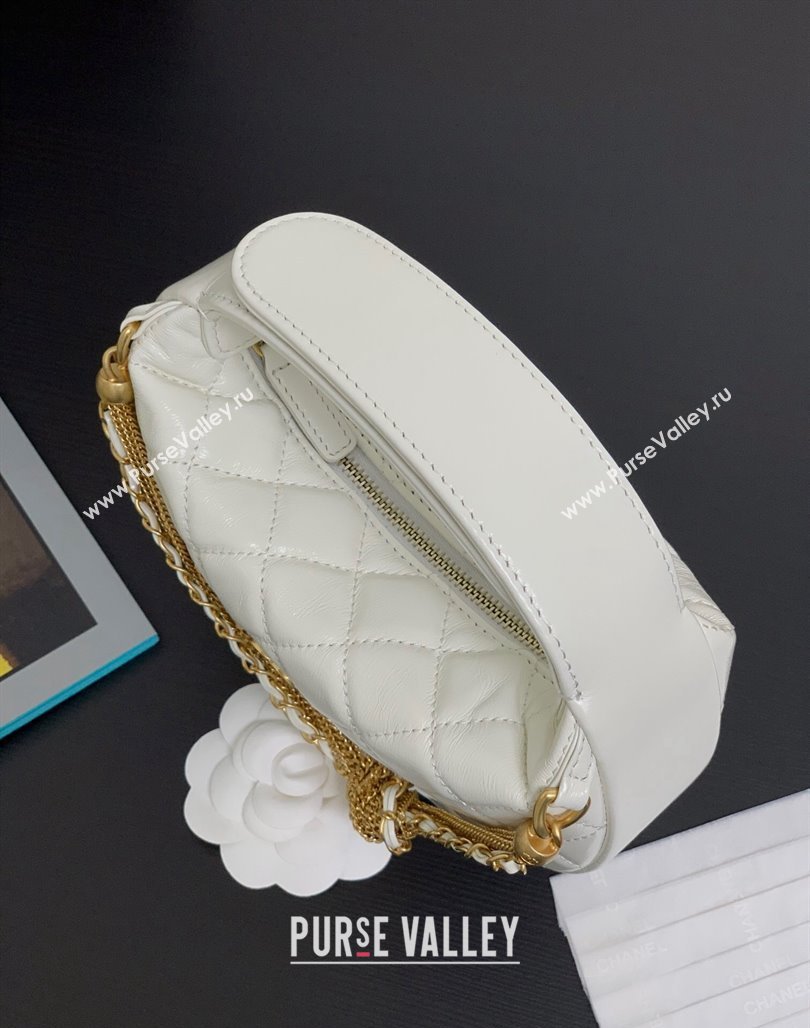 Chanel Shiny Crumpled Calfskin Pouch with Knot Chain White 2024 AP4058 (yezi-240717127)