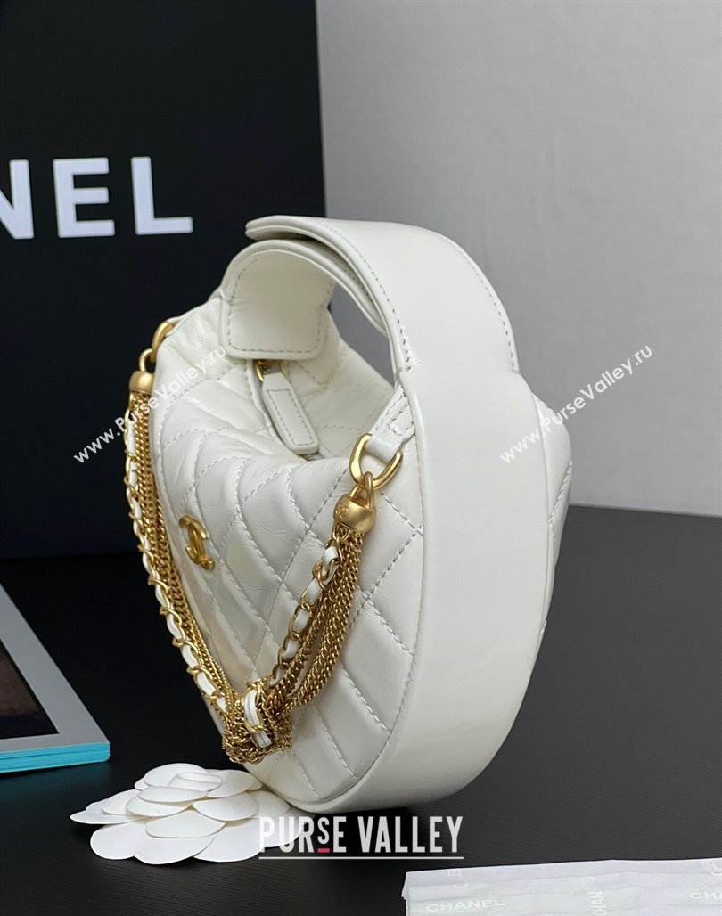 Chanel Shiny Crumpled Calfskin Pouch with Knot Chain White 2024 AP4058 (yezi-240717127)