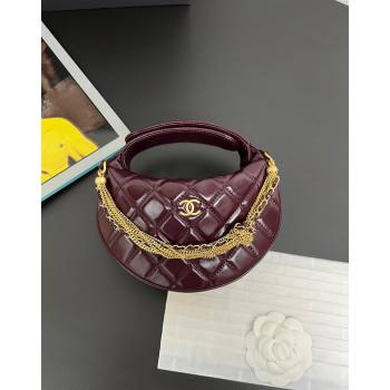 Chanel Shiny Crumpled Calfskin Pouch with Knot Chain Burgundy 2024 AP4058 (yezi-240717128)