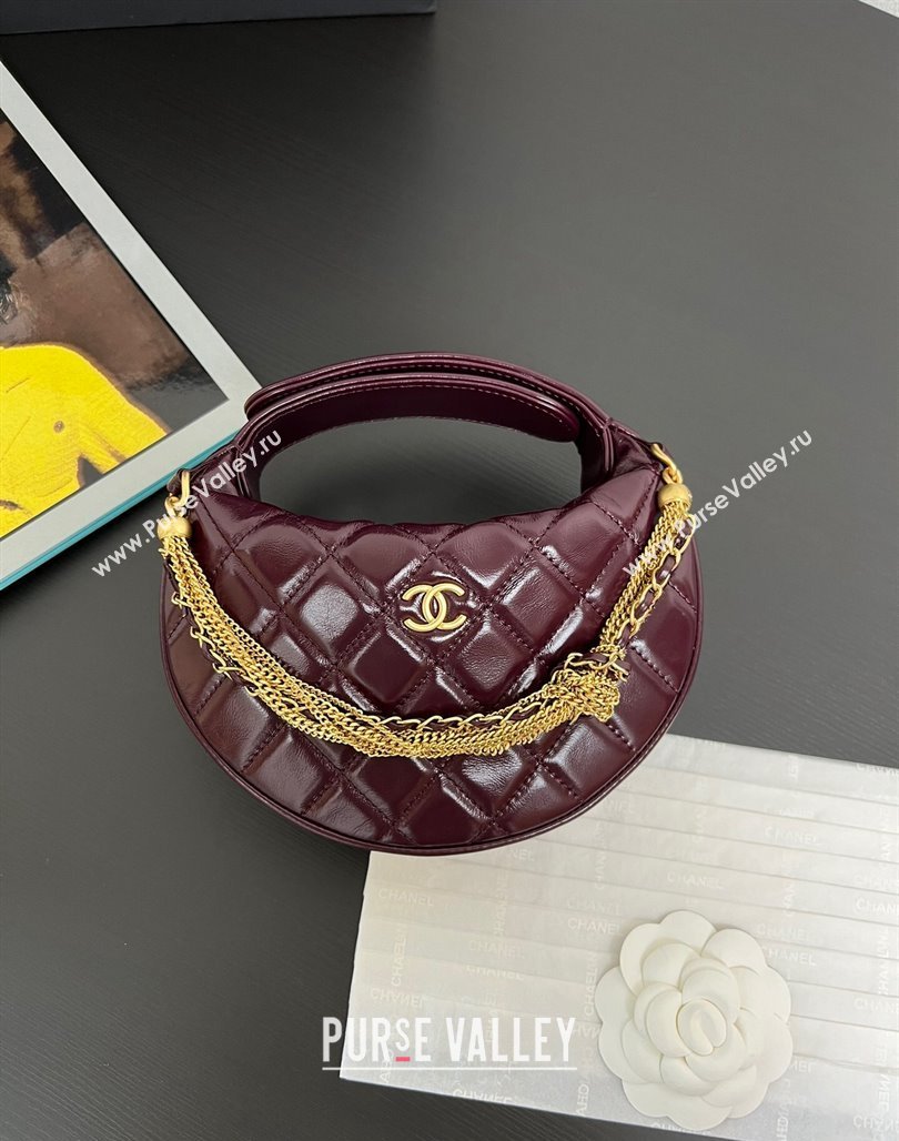 Chanel Shiny Crumpled Calfskin Pouch with Knot Chain Burgundy 2024 AP4058 (yezi-240717128)