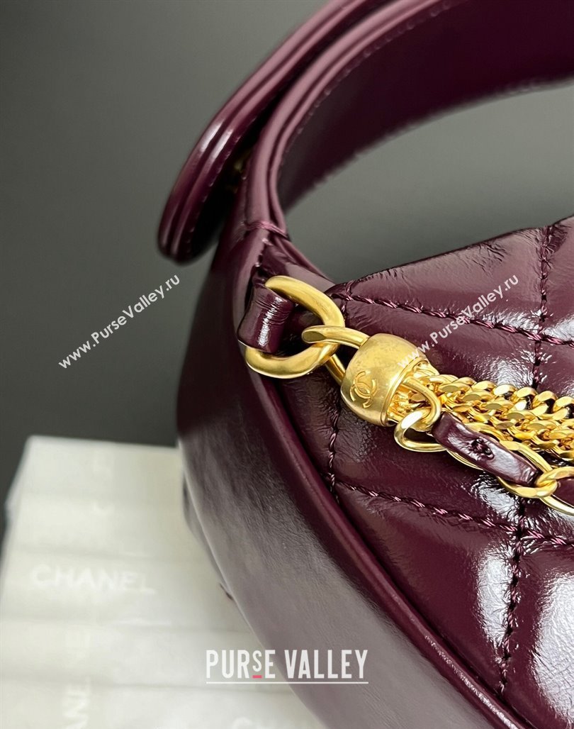 Chanel Shiny Crumpled Calfskin Pouch with Knot Chain Burgundy 2024 AP4058 (yezi-240717128)