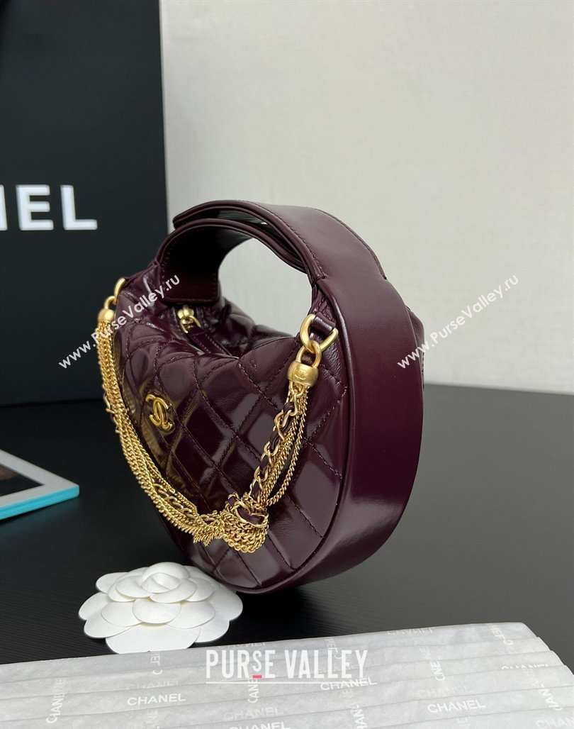 Chanel Shiny Crumpled Calfskin Pouch with Knot Chain Burgundy 2024 AP4058 (yezi-240717128)