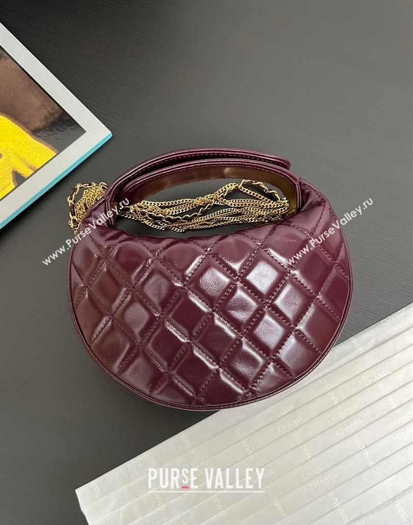 Chanel Shiny Crumpled Calfskin Pouch with Knot Chain Burgundy 2024 AP4058 (yezi-240717128)