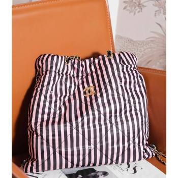 Chanel Coco Beach Stripes Printed Fabric Large Backpack Bag Pink/Black 2024 AS4692 (yezi-240717114)