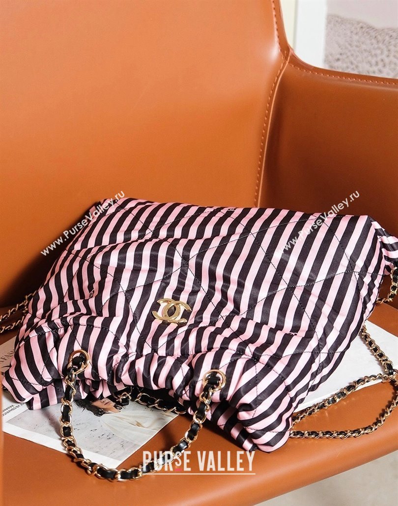 Chanel Coco Beach Stripes Printed Fabric Large Backpack Bag Pink/Black 2024 AS4692 (yezi-240717114)