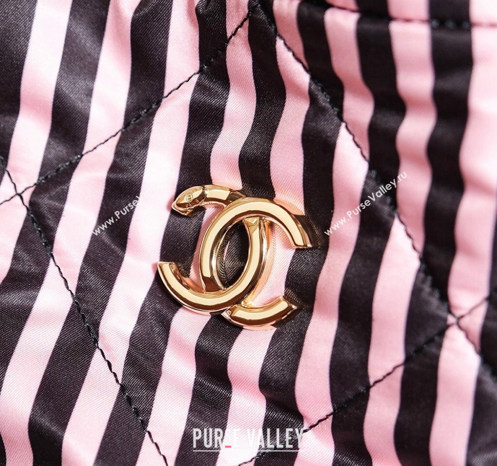 Chanel Coco Beach Stripes Printed Fabric Large Backpack Bag Pink/Black 2024 AS4692 (yezi-240717114)