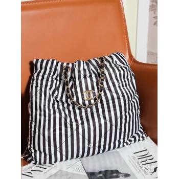 Chanel Coco Beach Stripes Printed Fabric Large Backpack Bag White/Black 2024 AS4692 (yezi-240717115)