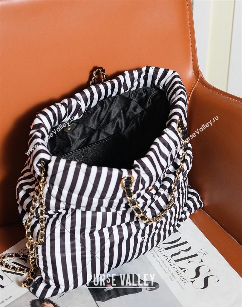 Chanel Coco Beach Stripes Printed Fabric Large Backpack Bag White/Black 2024 AS4692 (yezi-240717115)