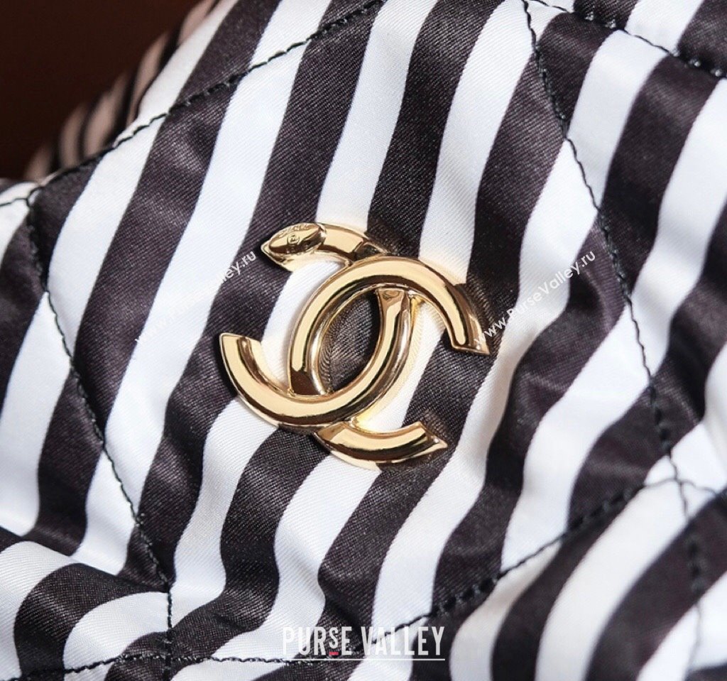 Chanel Coco Beach Stripes Printed Fabric Large Backpack Bag White/Black 2024 AS4692 (yezi-240717115)