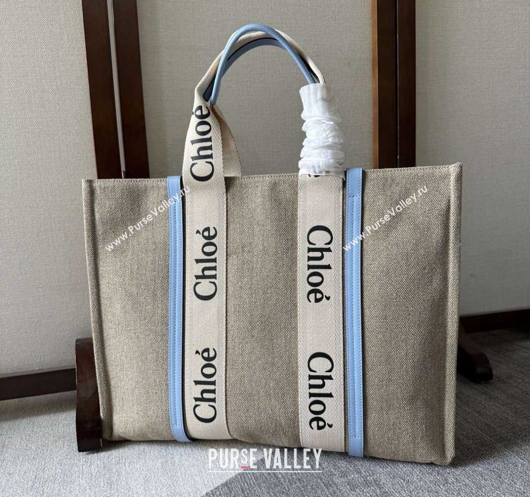 Chloe Woody Canvas Large Tote Bag Pale Blue 2024 6064 (YY-240713038)