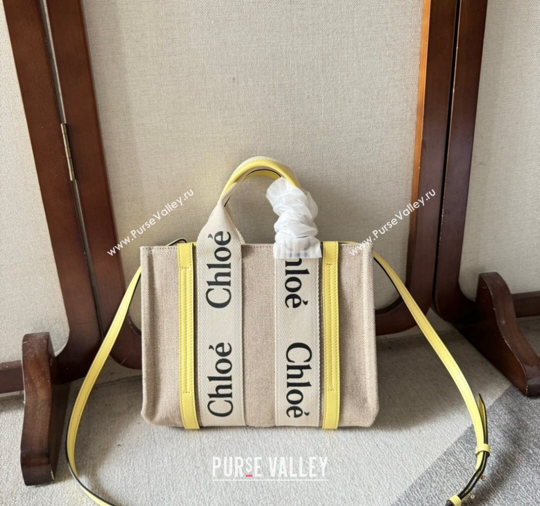 Chloe Woody Canvas Small Tote Bag with Strap Yellow 2024 6062 (YY-240713026)