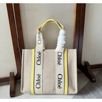 Chloe Woody Canvas Medium Tote Bag Yellow 2024 6063 (YY-240713027)
