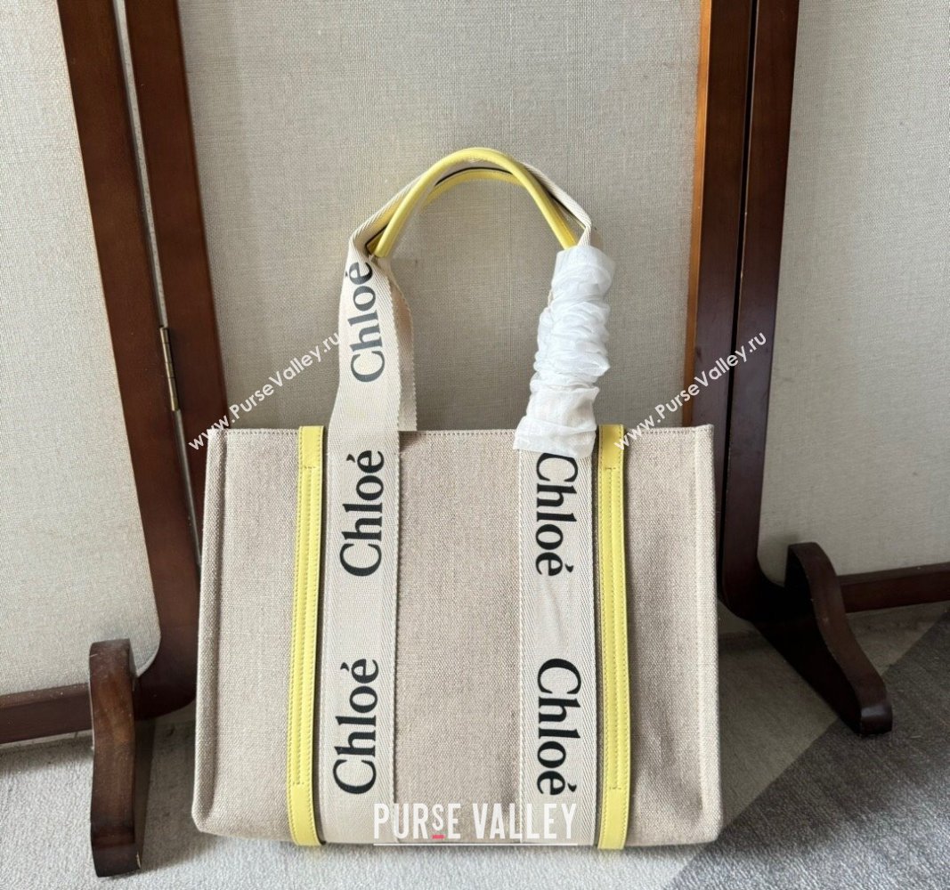 Chloe Woody Canvas Medium Tote Bag Yellow 2024 6063 (YY-240713027)