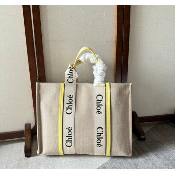 Chloe Woody Canvas Large Tote Bag Yellow 2024 6064 (YY-240713028)