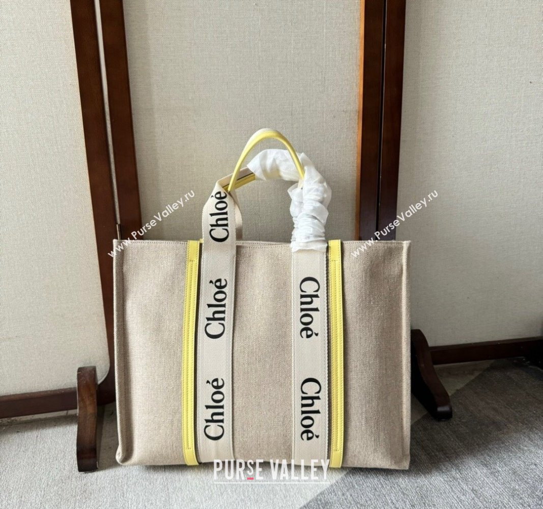 Chloe Woody Canvas Large Tote Bag Yellow 2024 6064 (YY-240713028)