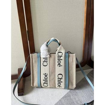 Chloe Woody Canvas Small Tote Bag with Strap Light Blue 2024 6062 (YY-240713030)