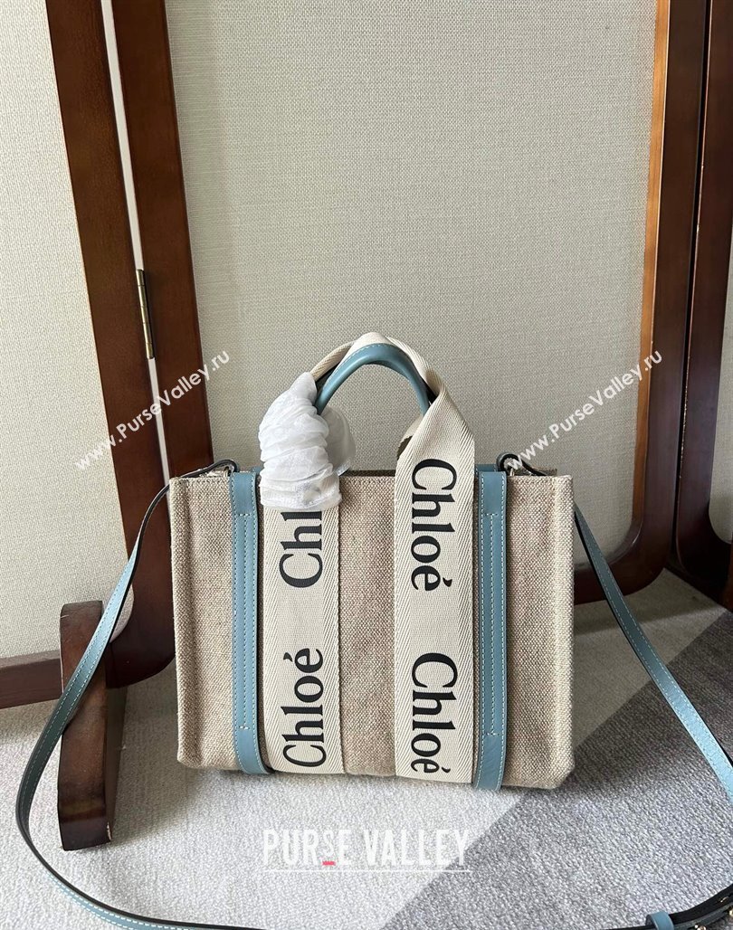 Chloe Woody Canvas Small Tote Bag with Strap Light Blue 2024 6062 (YY-240713030)