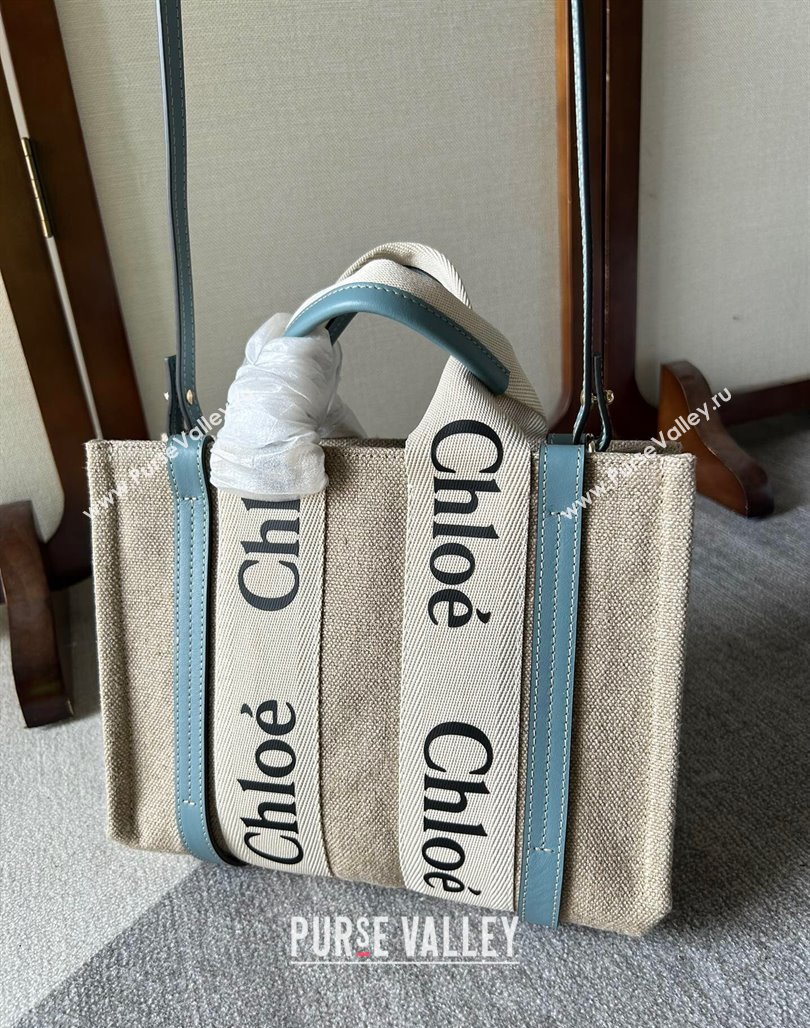 Chloe Woody Canvas Small Tote Bag with Strap Light Blue 2024 6062 (YY-240713030)