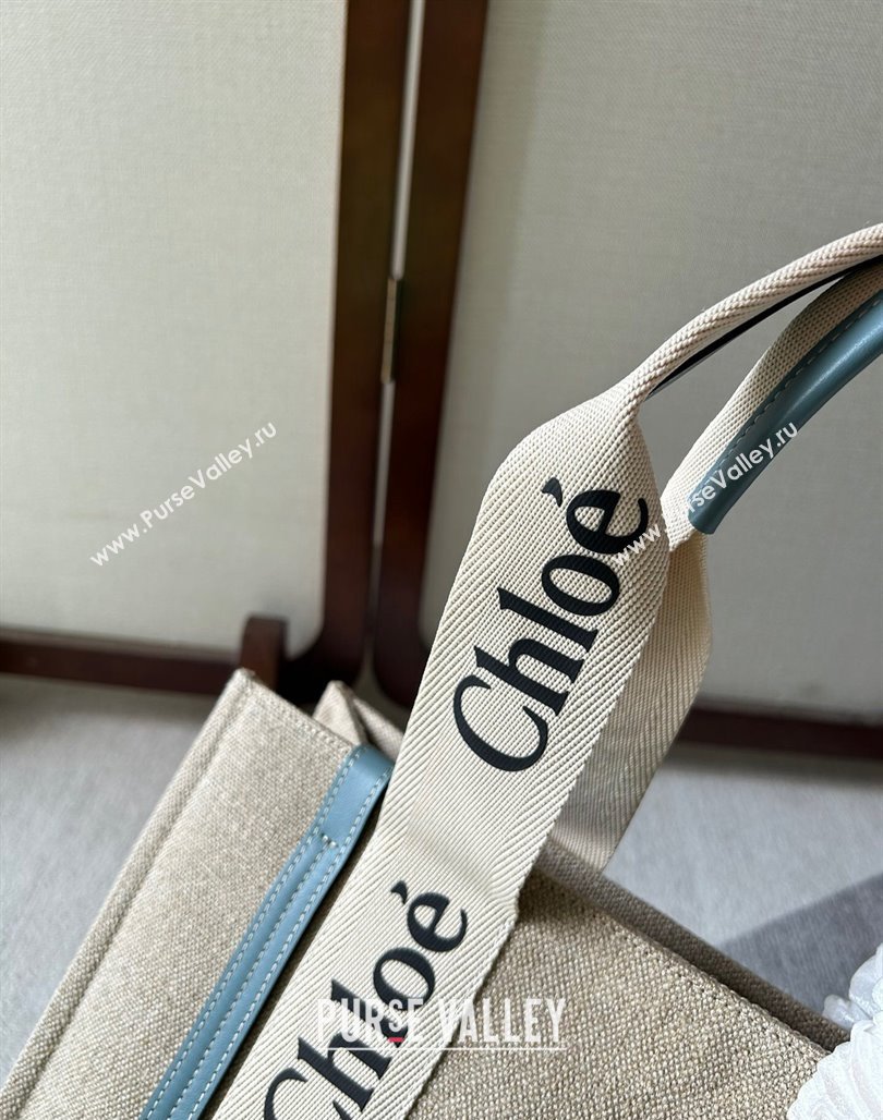 Chloe Woody Canvas Medium Tote Bag Light Blue 2024 6063 (YY-240713031)