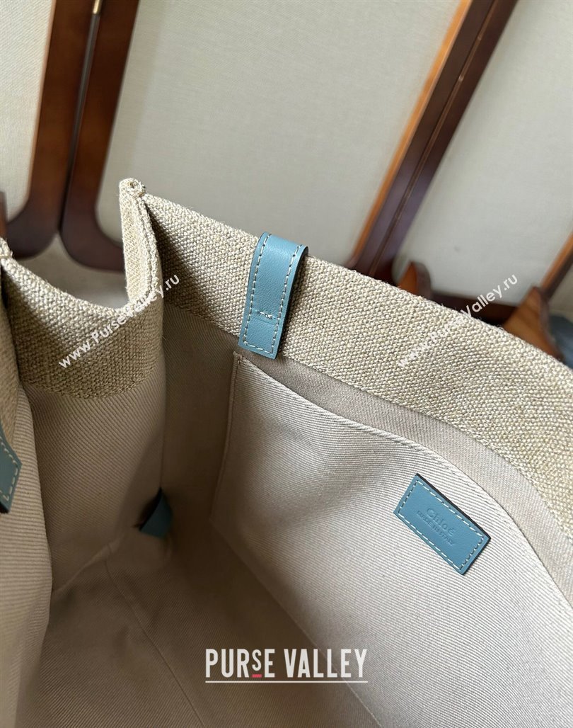 Chloe Woody Canvas Medium Tote Bag Light Blue 2024 6063 (YY-240713031)