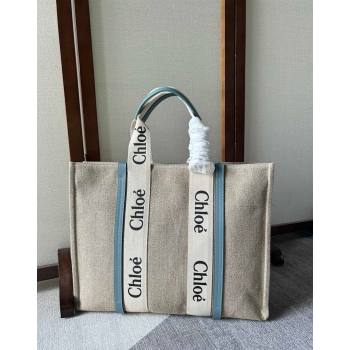 Chloe Woody Canvas Large Tote Bag Light Blue 2024 6064 (YY-240713032)