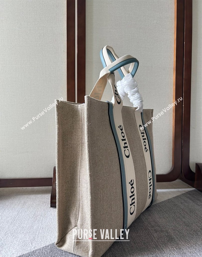 Chloe Woody Canvas Large Tote Bag Light Blue 2024 6064 (YY-240713032)