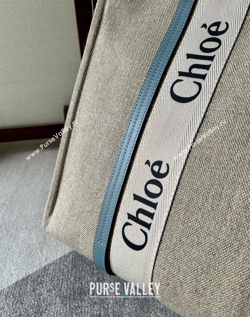 Chloe Woody Canvas Large Tote Bag Light Blue 2024 6064 (YY-240713032)