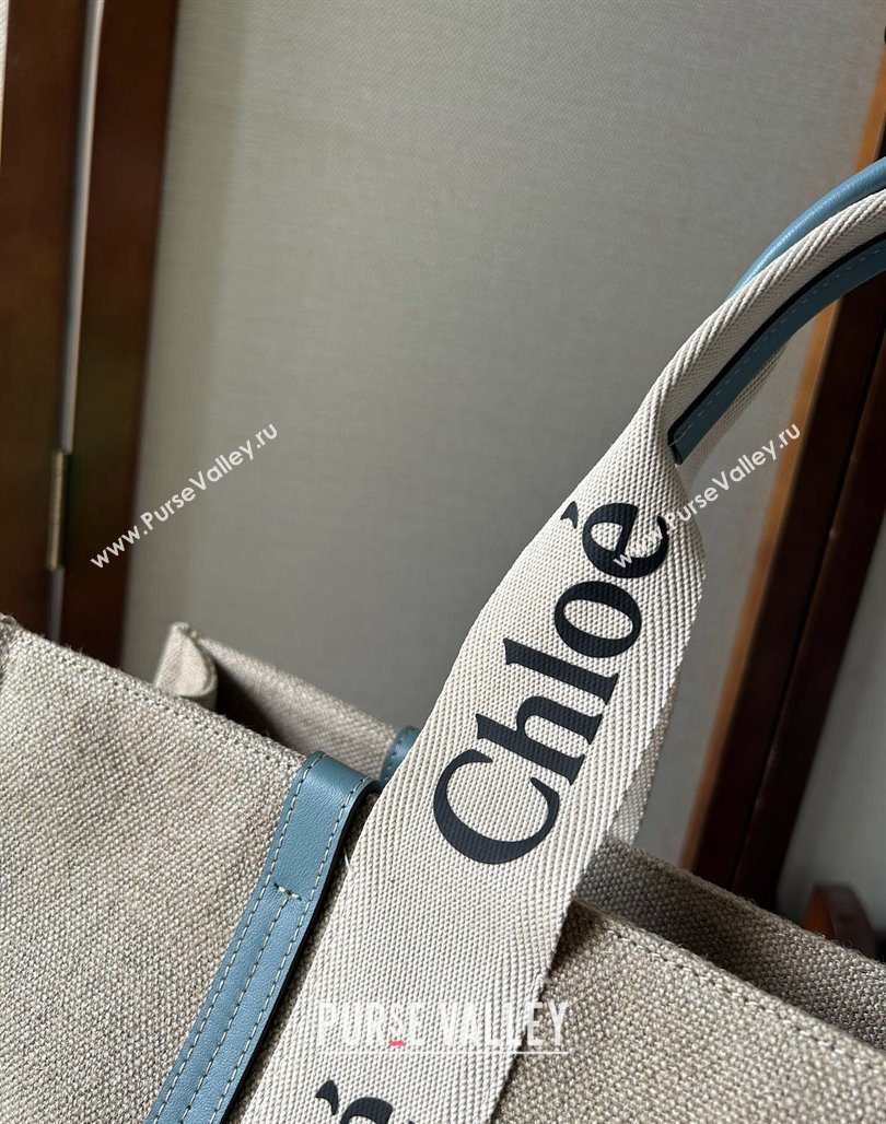 Chloe Woody Canvas Large Tote Bag Light Blue 2024 6064 (YY-240713032)