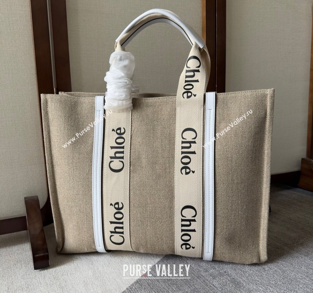 Chloe Woody Canvas Large Tote Bag White 2024 6064 (YY-240713035)