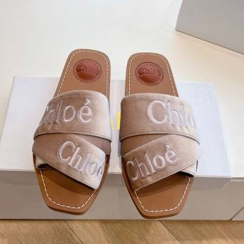 Chloe Woody Flat Square-toe Slides Sandal in Velvet Beige 2025 G076 (KL-250220028)