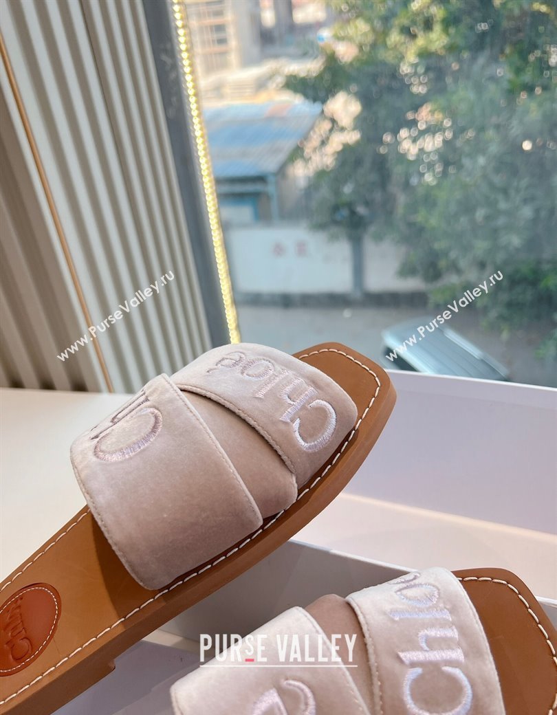 Chloe Woody Flat Square-toe Slides Sandal in Velvet Beige 2025 G076 (KL-250220028)