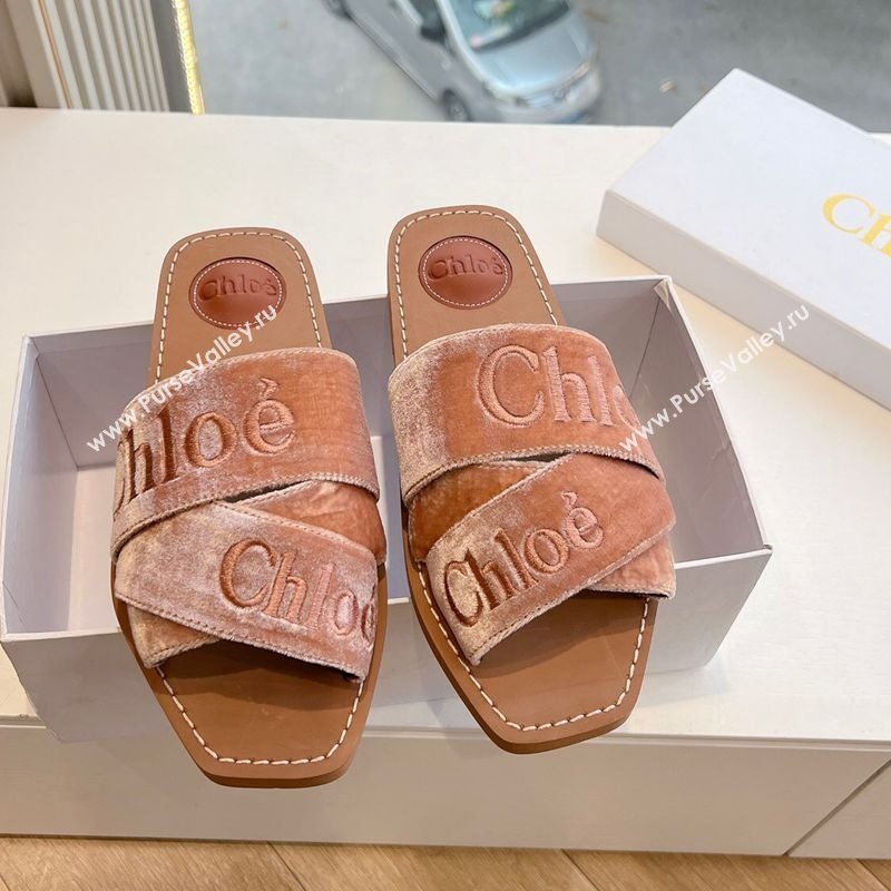 Chloe Woody Flat Square-toe Slides Sandal in Velvet Pink 2025 G076 (KL-250220029)