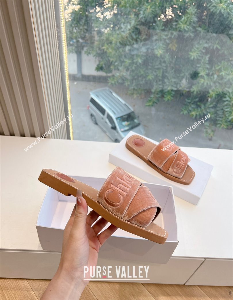 Chloe Woody Flat Square-toe Slides Sandal in Velvet Pink 2025 G076 (KL-250220029)