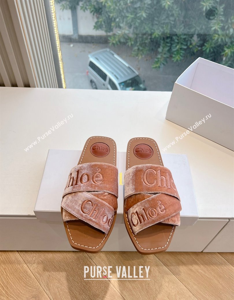 Chloe Woody Flat Square-toe Slides Sandal in Velvet Pink 2025 G076 (KL-250220029)