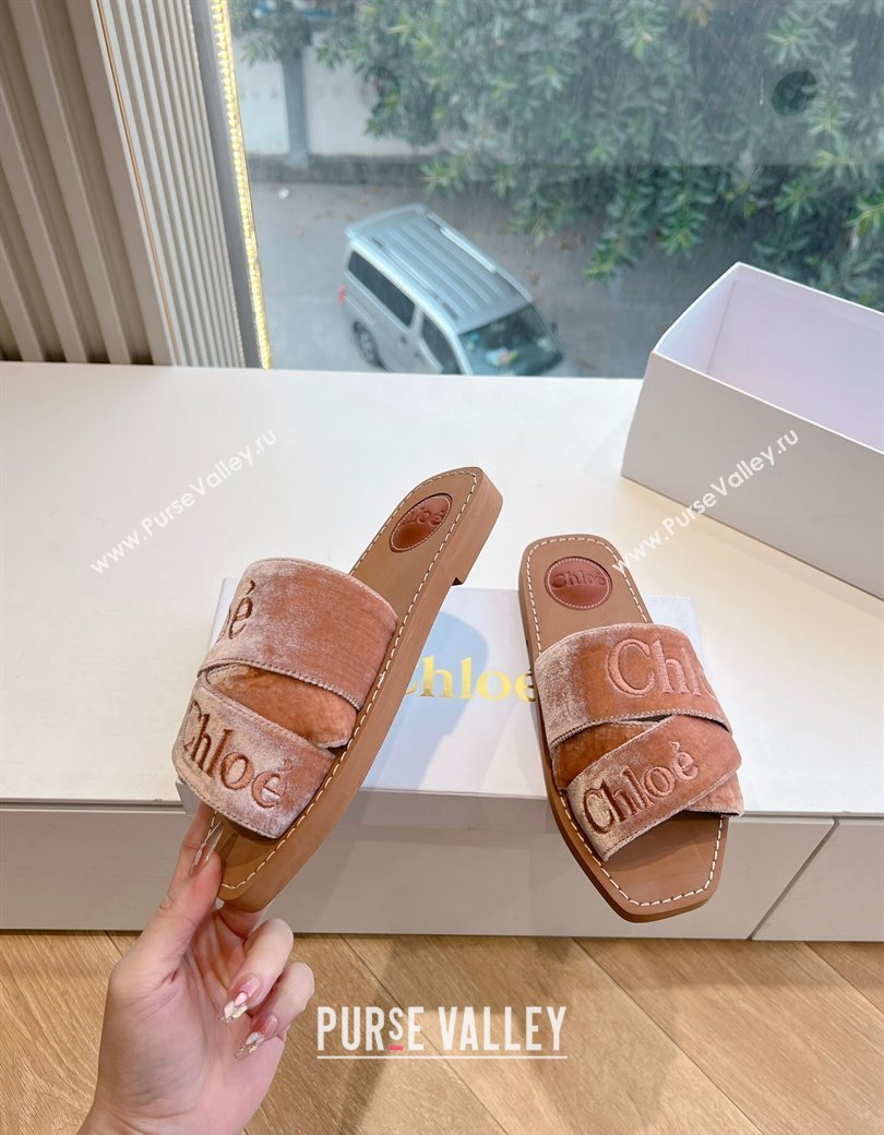 Chloe Woody Flat Square-toe Slides Sandal in Velvet Pink 2025 G076 (KL-250220029)