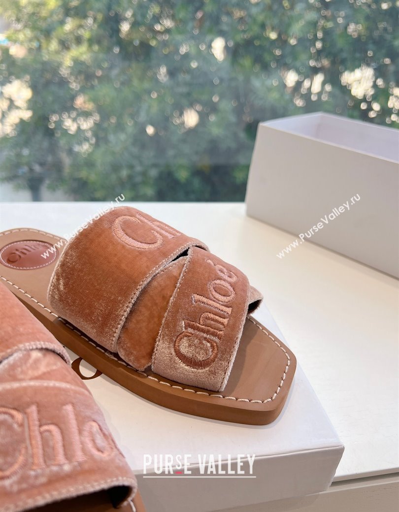 Chloe Woody Flat Square-toe Slides Sandal in Velvet Pink 2025 G076 (KL-250220029)
