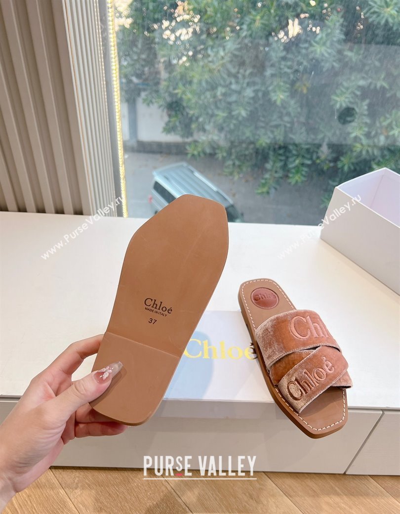 Chloe Woody Flat Square-toe Slides Sandal in Velvet Pink 2025 G076 (KL-250220029)
