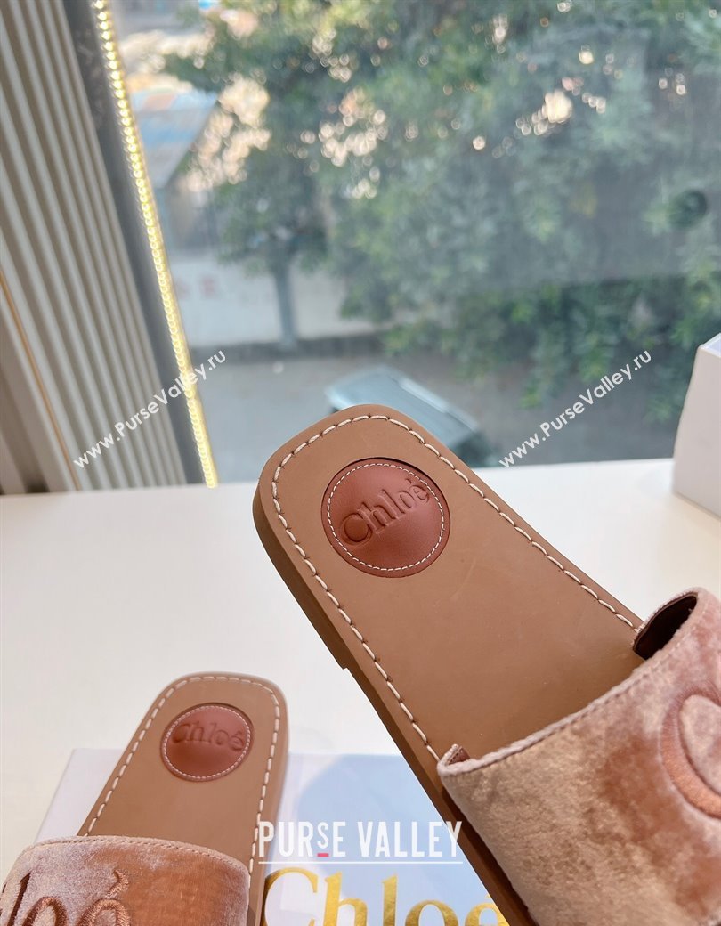 Chloe Woody Flat Square-toe Slides Sandal in Velvet Pink 2025 G076 (KL-250220029)
