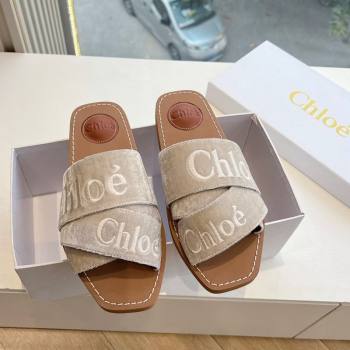 Chloe Woody Flat Square-toe Slides Sandal in Velvet Grey 2025 G076 (KL-250220032)