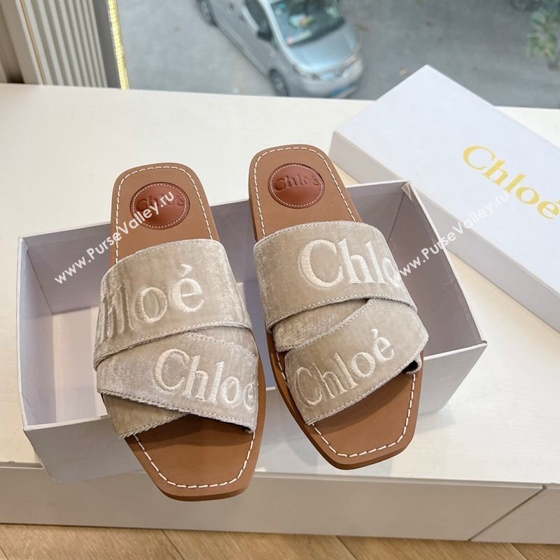 Chloe Woody Flat Square-toe Slides Sandal in Velvet Grey 2025 G076 (KL-250220032)